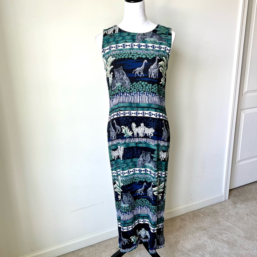 Vintage SHERI MARTIN Safari Animal Print Lightweight Sheath Maxi Dress—SZ. 6